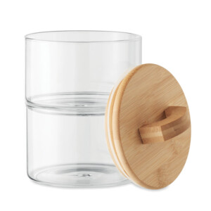 2 Stapelboxen aus Borosilikatglas mit Bambusdeckel. Gesamtkapazität: 1L.-Transparent-8719941053861-1