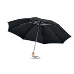 23 Zoll 3-lagiger faltbarer Regenschirm mit automatischer Öffnung/Schließung aus 190T RPET Pongee. Fiberglasrippen. Bambusgriff mit Baumwollhandschlaufe. Inklusive passender RPET-Tasche.-Schwarz-8719941053533-2