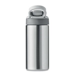 Doppelwandige Edelstahl-Isolierflasche mit Silikon-Mundstück am Deckel. Fassungsvermögen: 350 ml. Anti-Leck.-Silber matt-8719941054530-1