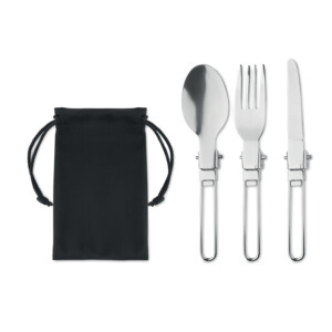 3-teiliges Camping-Utensilien-Set aus Edelstahl in einer RPET-Tasche.-Schwarz-8719941054929