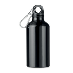 Einwandige Aluminiumflasche mit Karabiner. 400ml. Anti-Leck.-Schwarz-8719941045545