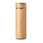 Doppelwandige Isolierflasche aus Edelstahl/Bambus mit zusätzlichem Tee-Ei im Inneren. Fassungsvermögen: 400 ml. Leckagefrei.-Holz-8719941053502-1