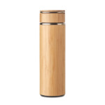 Doppelwandige Isolierflasche aus Edelstahl/Bambus mit zusätzlichem Tee-Ei im Inneren. Fassungsvermögen: 400 ml. Leckagefrei.-Holz-8719941053502-3