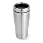 Doppelwandiger Edelstahlbecher mit schwarzem PP-Deckel. Fassungsvermögen 400ml.-Silber matt-8719941006034