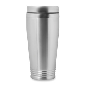 Doppelwandiger Edelstahlbecher mit schwarzem PP-Deckel. Fassungsvermögen 400ml.-Silber matt-8719941006034-2