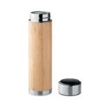 Doppelwandige Isolierflasche aus Edelstahl/Bambus mit integriertem Tee-Ei. LED-Touch-Thermometer im Deckel. 1 CR 2450 Batterie enthalten. Fassungsvermögen: 480 ml. Ohne Leckage.-Holz-8719941054448-2