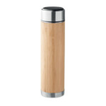 Doppelwandige Isolierflasche aus Edelstahl/Bambus mit integriertem Tee-Ei. LED-Touch-Thermometer im Deckel. 1 CR 2450 Batterie enthalten. Fassungsvermögen: 480 ml. Ohne Leckage.-Holz-8719941054448-3