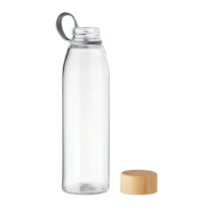 Glasflasche mit Bambusdeckel und TPU-Halterung. Nicht geeignet für kohlensäurehaltige Getränke. Fassungsvermögen: 500 ml. Ohne Leckage.-Transparent-8719941053298-3