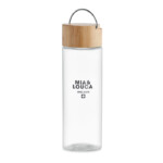 Glasflasche mit Bambusdeckel mit Henkel. Fassungsvermögen: 500 ml. auslaufsicher-Transparent-8719941055728-5