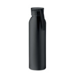Einwandige Aluminiumflasche mit PS-Verschluss und Silikonband. Fassungsvermögen: 600 ml. Anti-Leck.-Schwarz-8719941056510