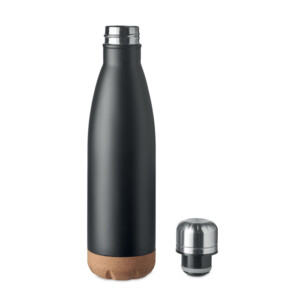 Doppelwandige Edelstahl-Isolierflasche mit Korkbodendetail. Fassungsvermögen: : 600 ml. Ohne Leckage.-Schwarz-8719941054226-2
