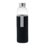 Glasflasche mit Neoprenüberzug in 750 ml. Nicht geeignet für kohlensäurehaltige Getränke. Anti-Leck.-Schwarz-8719941057500-1