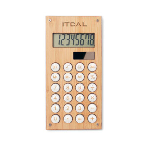 8-stelliger Taschenrechner mit doppelter Stromversorgung (Batterie und Solar) aus ABS mit Bambusgehäuse. 1 Knopfbatterie (LR1131) enthalten.-Holz-8719941052642-5