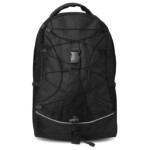 Schwarzer Rucksack mit kontrastfarbener Vorderseite. 600D-Polyester. Zierkordel auf der Vorderseite. Netztaschen auf beiden Seiten.-Schwarz-8719941019072-1