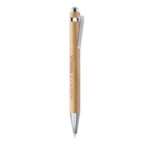 Automatischer Kugelschreiber aus Bambus mit verchromtem Zubehör. Blaue Tinte.-Holz-8719941010666-5