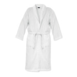 Bademantel aus 100% Bio-Baumwolle 350gr/m² mit Taschen auf beiden Seiten. Diese strapazierfähige Robe fühlt sich weich an. Nachhaltiger Bademantel. Passend für Größe XL/XXL. Präsentiert in einer Geschenktüte aus Bio-Baumwolle.-Weiß-8719941053984