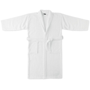 Bademantel aus 100% Bio-Baumwolle 350gr/m² mit Taschen auf beiden Seiten. Diese strapazierfähige Robe fühlt sich weich an. Nachhaltiger Bademantel. Passend für Größe XL/XXL. Präsentiert in einer Geschenktüte aus Bio-Baumwolle.-Weiß-8719941053984-2