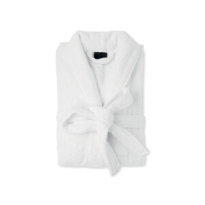 Bademantel aus 100% Bio-Baumwolle 350gr/m² mit Taschen auf beiden Seiten. Dieser widerstandsfähige Bademantel fühlt sich weich an. Passt Größe M/L. Präsentiert in einer Geschenktüte aus Bio-Baumwolle.-Weiß-8719941053977-1