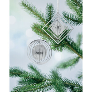 Runde Weihnachtsdekoration aus Edelstahl mit Schleife in einem Geschenkumschlag. Einfach zu einer schönen Kugel zu falten.-Silber-8719941049024-6