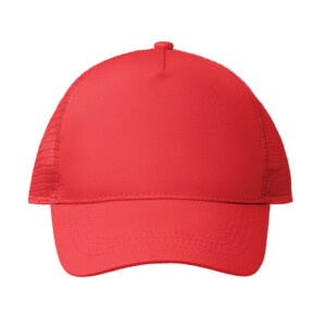 5-Panel-Trucker-Cap aus Polyester mit Druckknopfverschluss aus Kunststoff. Vorderseite und Schirm aus Polyester-Jersey mit Schaumverstärkung. Andere Paneele aus farbigem Mesh. Größe 7 1/4.-Rot-8719941048751-1