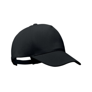 5-Panel-Baseballcap aus gebürsteter Bio-Baumwolle 250 g/m² mit verstellbarem Metallschnallenverschluss hinten. 4 Metallösen mit passender Farbbeschichtung.-Schwarz-8719941055933