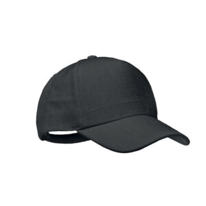 5-Panel-Baseballcap aus 100 % Hanfgewebe 370 g/m² mit Messingclip am verstellbaren Riemenverschluss. 5 genähte Ösen in passender Farbe. Größe 7 1/4.-Schwarz-8719941051720