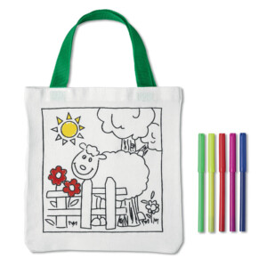 Kleine dekorative Baumwolltasche und 5 farbige Marker. 200gr/m².-Weiß-8719941022126-2