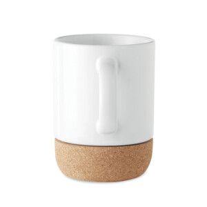 Keramikbecher mit spezieller Beschichtung für den Sublimationsdruck und Bodendetail aus Kork. Einzeln verpackt in einem weißen Karton. Fassungsvermögen: 300 ml-Weiß-8719941054387-3