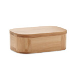 Lunchbox aus Bambus mit herausnehmbarer Trennwand und elastischem Nylonband. Darf nur Trockenfutter enthalten. Fassungsvermögen: 650 ml.-Holz-8719941055179-2