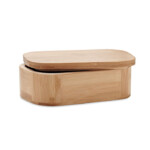 Lunchbox aus Bambus mit herausnehmbarer Trennwand und elastischem Nylonband. Darf nur Trockenfutter enthalten. Fassungsvermögen: 650 ml.-Holz-8719941055179-3