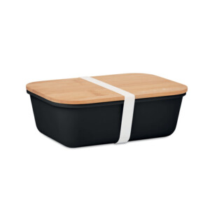 Lunch- oder Sandwichbox aus PP mit Bambusdeckel. Fassungsvermögen: 1 Liter.-Schwarz-8719941053168-3