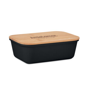 Lunch- oder Sandwichbox aus PP mit Bambusdeckel. Fassungsvermögen: 1 Liter.-Schwarz-8719941053168-5