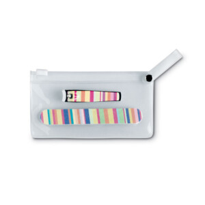 Farbenfrohes Maniküre-Set in transparenter PVC-Tasche. Inklusive Nagelfeile und Nagelknipser.-Mehrfarbig-8719941014459