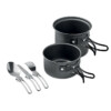 Set aus 2 Aluminium-Campingtöpfen mit Edelstahlbesteck in einer RPET-Tasche. Fassungsvermögen: 700 ml und 1200 ml.-Schwarz-8719941054585