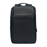 Computerrucksack aus RPET 300D-Polyester mit gepolstertem Schulterriemen und großem Innenfach für einen 16-Zoll-Laptop und ein USB-Ladekabel.-Schwarz-8719941054462-3