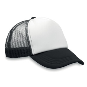 5-Panel-Cap aus Polyester-Schnappverschluss. Vorderteil und Schirm aus gefüttertem Polyester-Jersey. 4 Seiten aus farbigem Mesh. Größe 7 1/4.-Schwarz-8719941022973