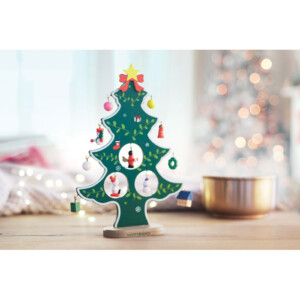 Weihnachtsbaum aus Holz mit 12 kleinen Dekorationen zum Aufhängen. Lieferung im Karton mit transparentem Deckel.-Grün-8719941012424-5