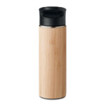 Doppelwandige Isolier-Vakuumflasche aus Edelstahl mit Bambus-Außenhülle und PP-Deckel. Fassungsvermögen: 450 ml. Anti-Leck.-Holz-8719941055117-1