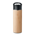 Doppelwandige Isolier-Vakuumflasche aus Edelstahl mit Bambus-Außenhülle und PP-Deckel. Fassungsvermögen: 450 ml. Anti-Leck.-Holz-8719941055117-2