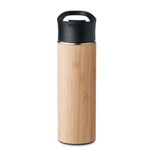 Doppelwandige Isolier-Vakuumflasche aus Edelstahl mit Bambus-Außenhülle und PP-Deckel. Fassungsvermögen: 450 ml. Anti-Leck.-Holz-8719941055117-2