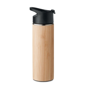 Doppelwandige Isolier-Vakuumflasche aus Edelstahl mit Bambus-Außenhülle und PP-Deckel. Fassungsvermögen: 450 ml. Anti-Leck.-Holz-8719941055117-3