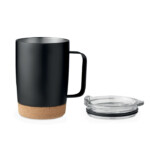 Doppelwandiger Edelstahlbecher mit Korkboden und Schiebedeckel. Fassungsvermögen: 300 ml.-Schwarz-8719941057395-2