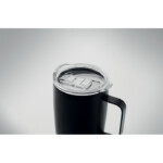 Doppelwandiger Edelstahlbecher mit Korkboden und Schiebedeckel. Fassungsvermögen: 300 ml.-Schwarz-8719941057395-6