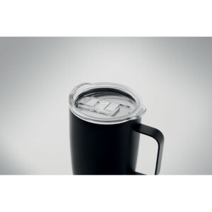 Doppelwandiger Edelstahlbecher mit Korkboden und Schiebedeckel. Fassungsvermögen: 300 ml.-Schwarz-8719941057395-6