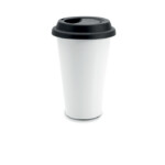 Doppelwandiger Reisebecher aus Keramik mit Silikondeckel. Fassungsvermögen 275ml.-Schwarz-8719941009424