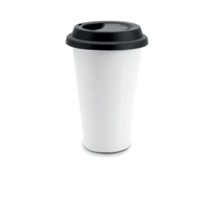 Doppelwandiger Reisebecher aus Keramik mit Silikondeckel. Fassungsvermögen 275ml.-Schwarz-8719941009424