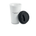 Doppelwandiger Reisebecher aus Keramik mit Silikondeckel. Fassungsvermögen 275ml.-Schwarz-8719941009424-5