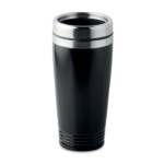 Doppelwandiger Edelstahl-Reisebecher mit schwarzem PP-Deckel. Fassungsvermögen: 400 ml.-Schwarz-8719941040427