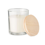 Wachskerze mit Vanilleduft im Glas mit Bambusdeckel in Geschenkbox aus Papier. 7cm Durchmesser.-Transparent-8719941053823-2