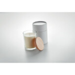 Wachskerze mit Vanilleduft im Glas mit Bambusdeckel in Geschenkbox aus Papier. 8cm Durchmesser.-Transparent-8719941054288-6